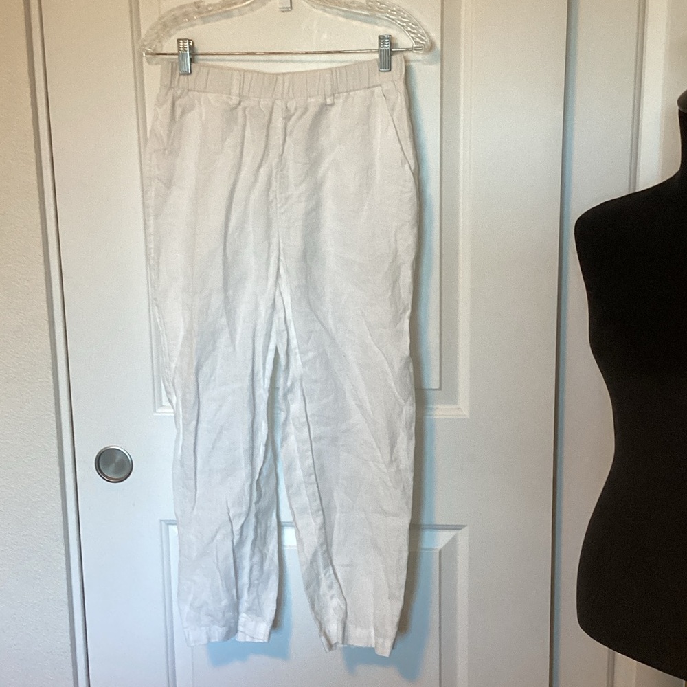 Quince White Cropped Linen Blend Pants